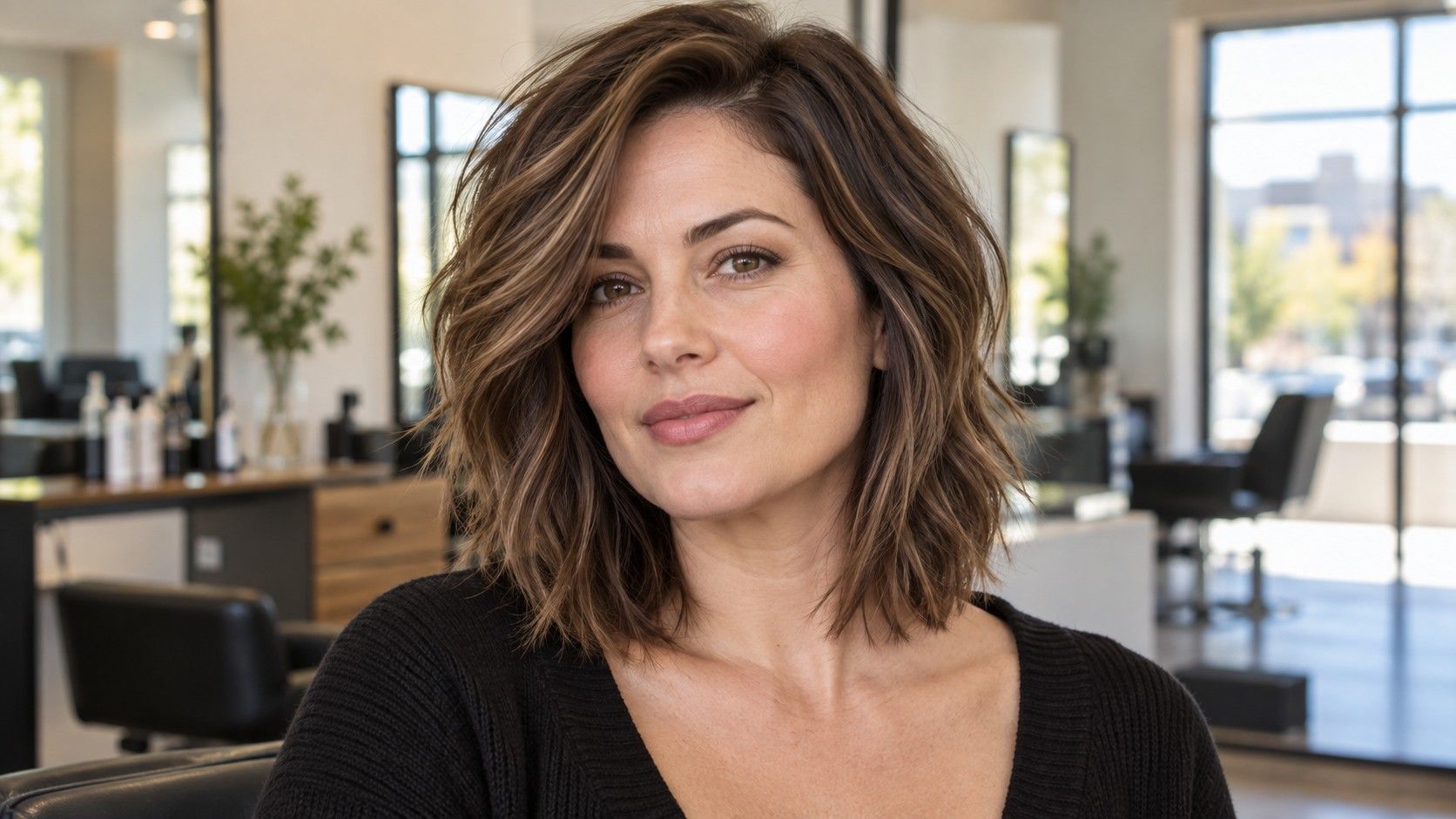 Soft layered haircut with a side part